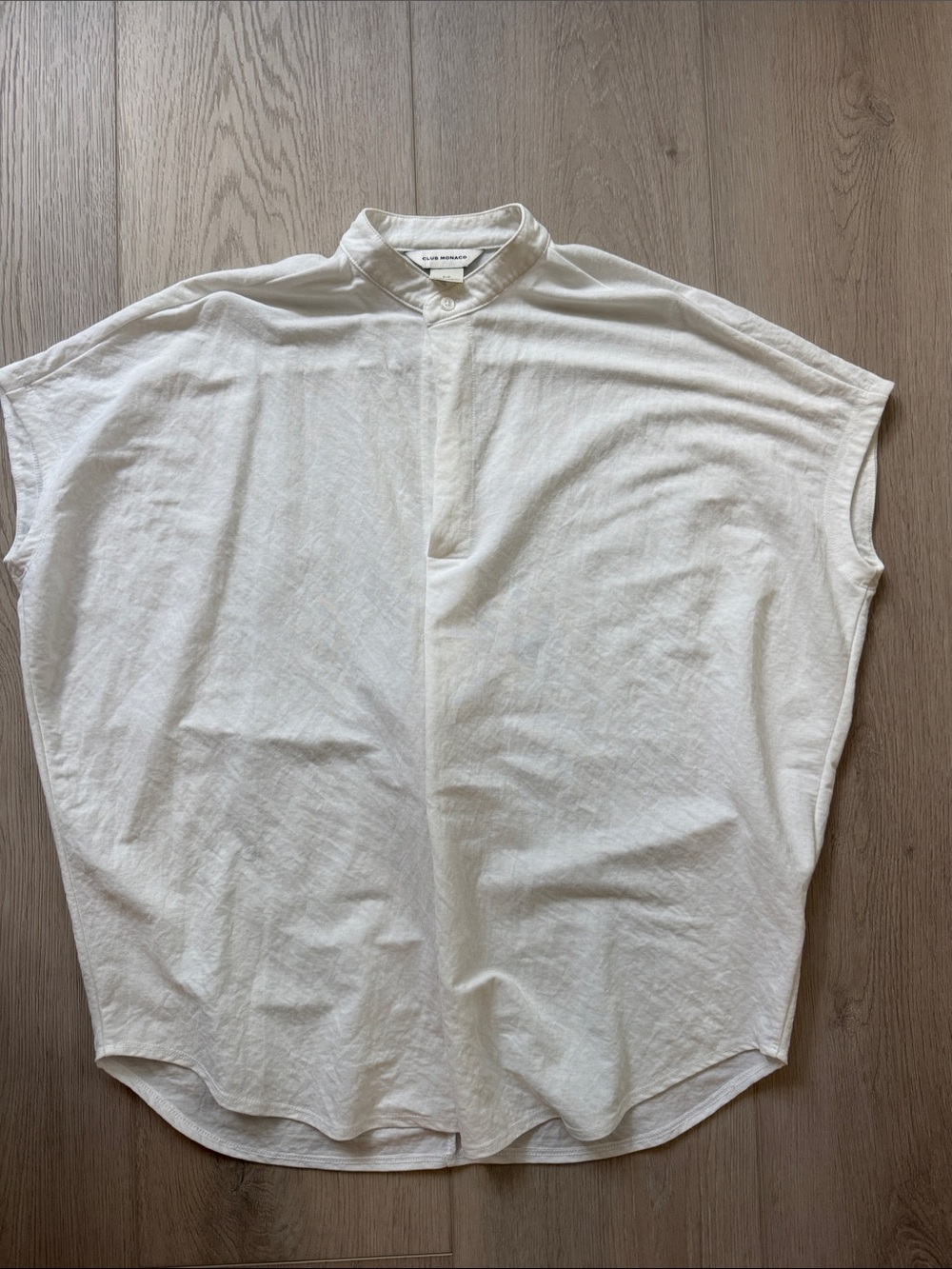 Club Monaco oversized loose cap sleeve Shirt with Band Collar